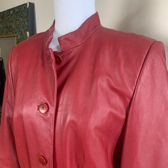 Vintage Genuine Leather Terry Lewis Size S Coat Jacket Burgundy Red Classic - Picture 5 of 11